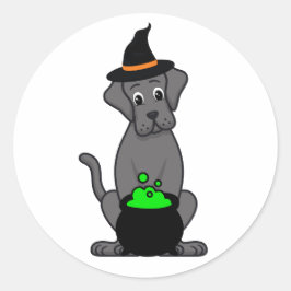 Adesivo Redondo Engraçado, o cachorro grande é uma bruxa