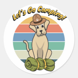 Adesivo Redondo Engraçado, o Grande cão quer ir acampar