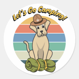 Adesivo Redondo Engraçado, o Grande cão quer ir acampar