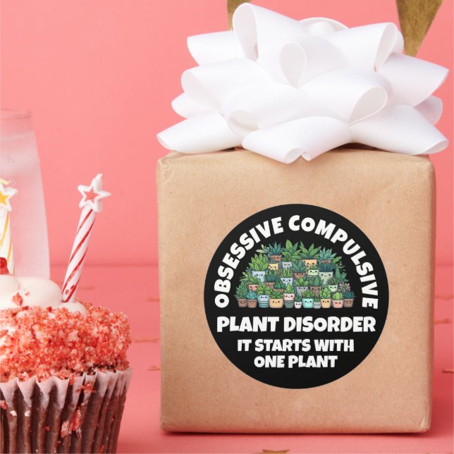 Adesivo Redondo Engraçado Obsessivo Transtorno Vegetal Compulsivo (Festa)
