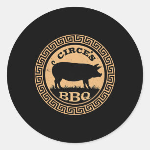 Adesivo Redondo Engraçado Odisseia de Churrasco do Circo de Mitolo