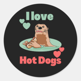 Adesivo Redondo Engraçado Otter Comendo um Snack. Adorável