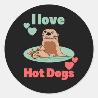 Adesivo Redondo Engraçado Otter Comendo um Snack. Adorável