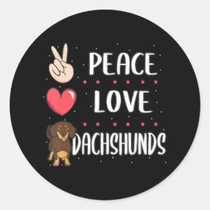 Adesivo Redondo Engraçado Paz Amor Dachshund Dog Pai Mãe