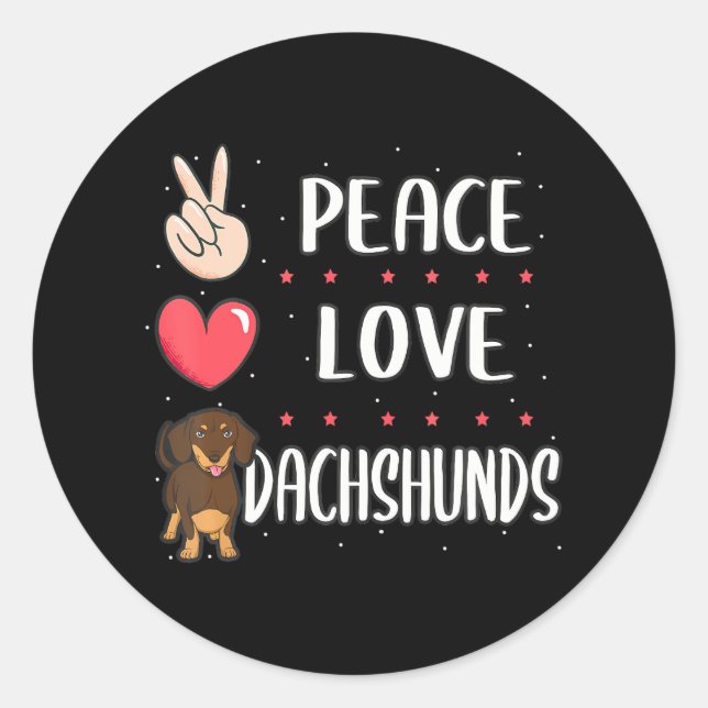Adesivo Redondo Engraçado Paz Amor Dachshund Dog Pai Mãe (Frente)