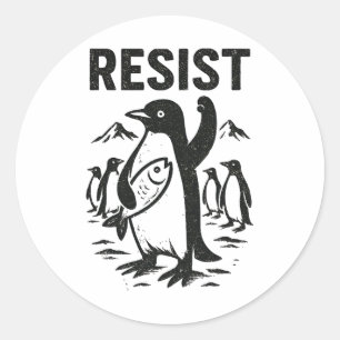 Adesivo Redondo Engraçado Penguin Resist Vintage Design