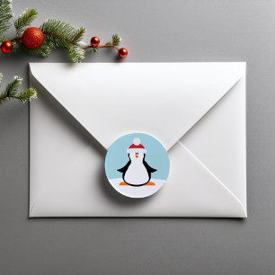 Adesivo Redondo Engraçado Pinguim de Natal