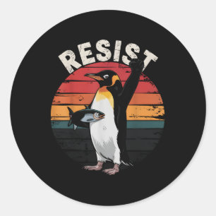 Adesivo Redondo Engraçado Pinguim Resiste Protesto Contra Humor Ta