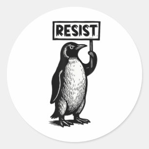 Adesivo Redondo Engraçado Pinguim Resiste Protesto Não Meu Preside