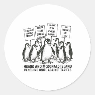 Adesivo Redondo Engraçado Pinguins Contra Tarifas Heard Island Pen