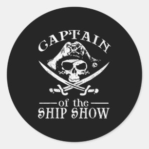 Adesivo Redondo Engraçado Pirata Design Capitão Navio Show Boater