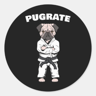 Adesivo Redondo Engraçado Pug Karate Black Belt Amor Arte Marcial