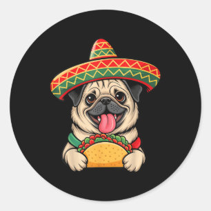 Adesivo Redondo Engraçado Pug Taco Pug Engraçado Cachorro Engraçad