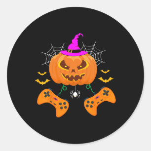 Adesivo Redondo Engraçado Pumpkin Jack O Lanterna Video Gamer
