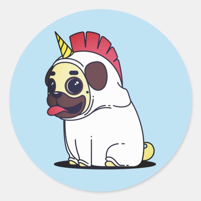 Adesivo Redondo Engraçado Quer Ser Unicorn Pug Halloween (Frente)