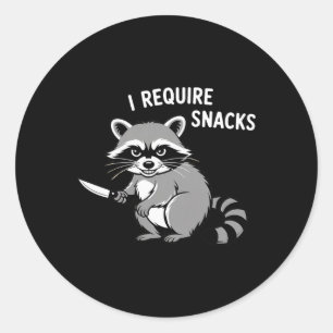 Adesivo Redondo Engraçado Raccoon Eu Preciso De Snacks Humor 1 Hal