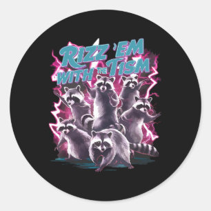 Adesivo Redondo Engraçado Racoon Autismo Meme Rizz Em Com
