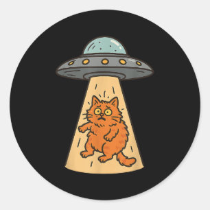 Adesivo Redondo Engraçado Rapto De Alienígenas De Gato Ufo Gatinho