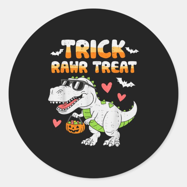 Adesivo Redondo Engraçado Rawr Treat Dinossaur T Rex Halloween Par (Frente)