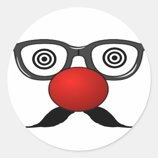 Adesivo Redondo Engraçado Red Nose Olhos estranhos bigode (Frente)