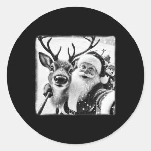 Adesivo Redondo Engraçado Reindeer Selfie Natal Papai Noel Xmas C