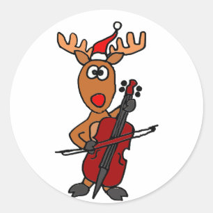 Adesivo Redondo Engraçado Reindeer Tocando Cello no Natal