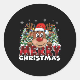 Adesivo Redondo Engraçado Reindeer Xmas Homens Mulheres Feliz Nata