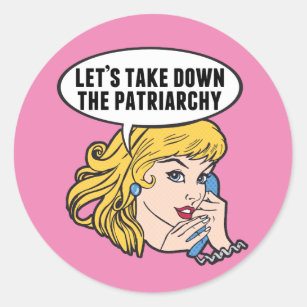 Adesivo Redondo Engraçado Retro Feminista Pop Art Anti-Patriarcado