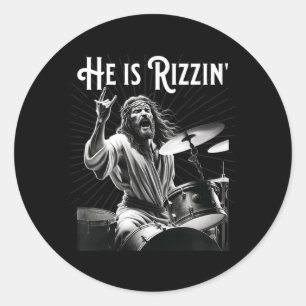 Adesivo Redondo Engraçado Rizz Ele Está Rizzin Jesus Tamborilando