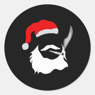 Adesivo Redondo Engraçado Rosto Santa Cláusula Fumante Natal