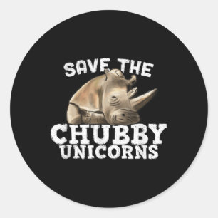 Adesivo Redondo Engraçado Salvar Os Unicórnios Chubby - Gordura Ri