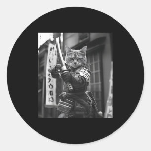 Adesivo Redondo Engraçado Samurai Cat Samurai Meme Artes Marciais 