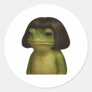 Adesivo Redondo Engraçado Sapo Rapariga Bob Hair Meme Art