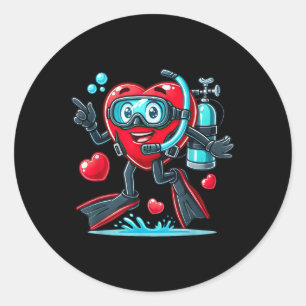 Adesivo Redondo Engraçado Scuba Diving Heart Namorados Scuba Divin