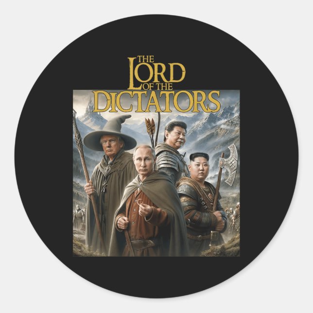 Adesivo Redondo Engraçado Senhor Ditadores Anti-Putin Trump Kim Jo (Frente)