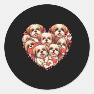 Adesivo Redondo Engraçado Shih Tzu Heart Namorados Shih Tzu Homens