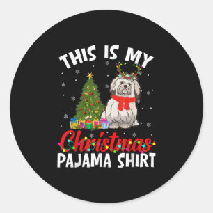 Adesivo Redondo Engraçado Shih Tzu Xmas Pajama Gift Dog Pai Mãe.