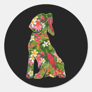 Adesivo Redondo Engraçado Silhouette De Beagle Dog Hawaiian Floral