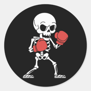 Adesivo Redondo Engraçado Skeleton Boxing Amantes do Dia das Bruxa