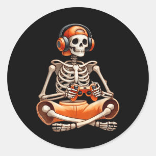 Adesivo Redondo Engraçado Skeleton Vídeo Jogo Halloween Jogador B