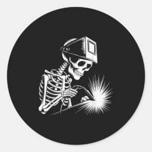 Adesivo Redondo Engraçado Skeleton Welding Amantes Loucos do Hallo