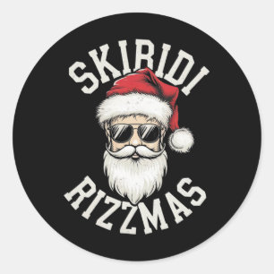 Adesivo Redondo Engraçado Skibidi Rizzmas Skibidi Feliz de Natal R