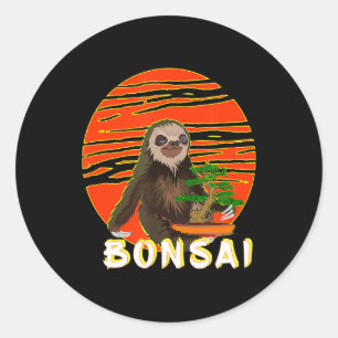 Adesivo Redondo Engraçado Sloth Bonsai Tree Gift Yoga Mestrados