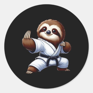 Adesivo Redondo Engraçado Sloth Karate Martial Arts Japonês Marcia