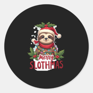 Adesivo Redondo Engraçado Sloth Xmas Luzes Felizes Slothmas Sloth