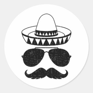 Adesivo Redondo Engraçado Sombrero Face Com bigode Para Cinc Mexic