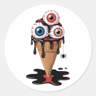 Adesivo Redondo Engraçado Sorvete de Olhal Cone Halloween Spooky