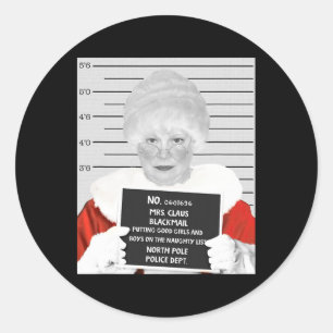Adesivo Redondo Engraçado Sra. Claus Mugshot Presa No Cristo