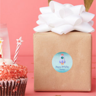 Adesivo Redondo Engraçado T-rex dinossauro estudante de foguetes B