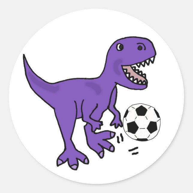 Adesivo Redondo Engraçado T-rex Dinossauro Jogando Futebol (Frente)
